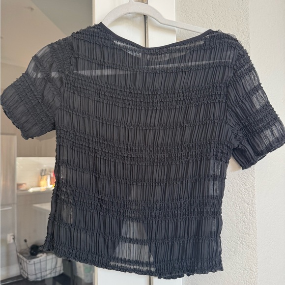 Black Smocked Short-Sleeve Top - Picture 2 of 2